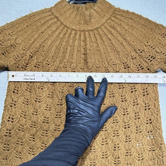 Madewell Pointelle Stitch Mix Mockneck Tan Sweater MA757 Knit Sz XS - Picture 7 of 9